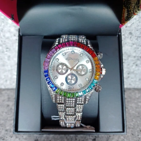 Ed Hardy Women\'s Silver Rhinestone Watch Ed Hardy True Love Watch Swarovski Crystals White Band Extra  main image 3